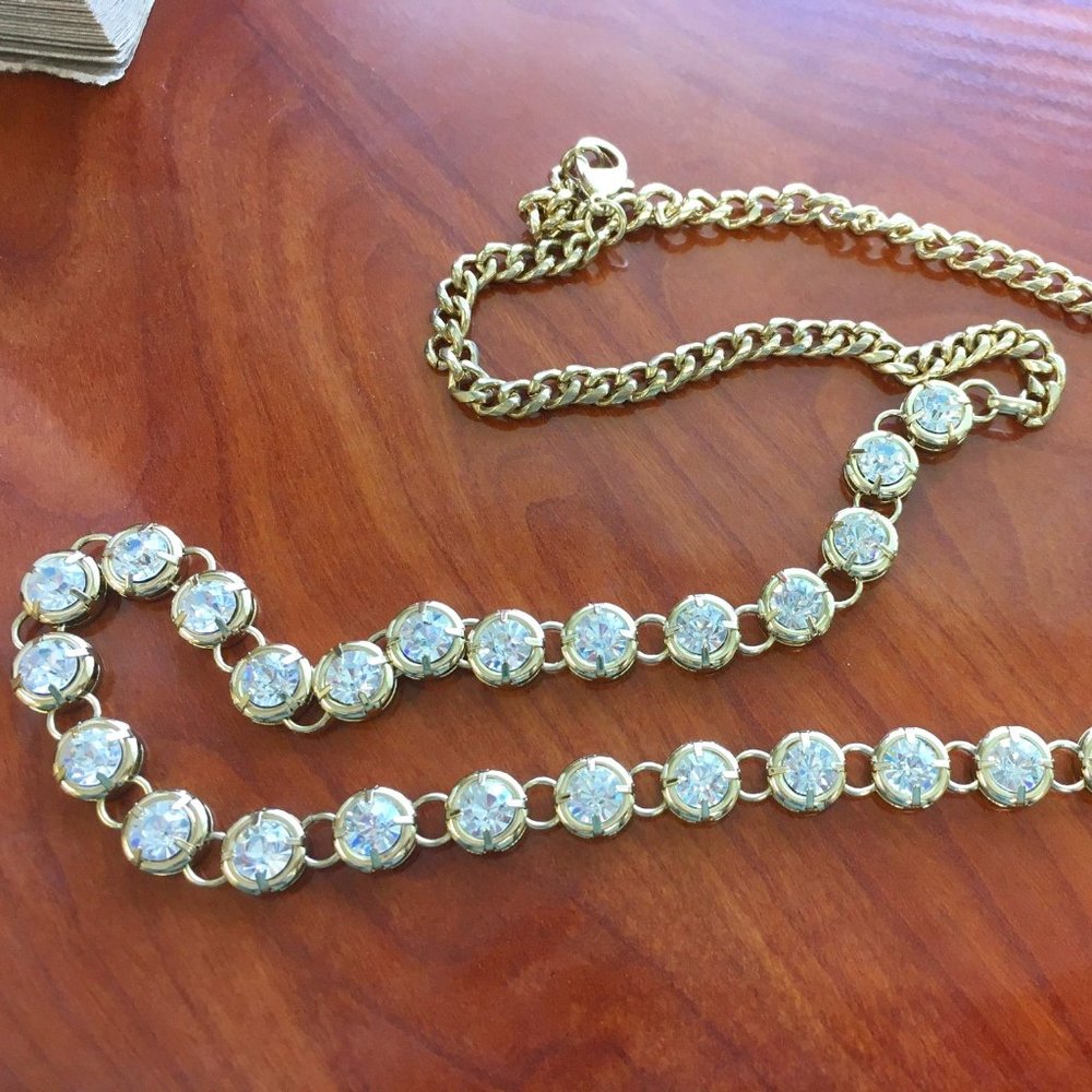 Saks Fifth Avenue Gold Necklace with Clear Crystal Accents